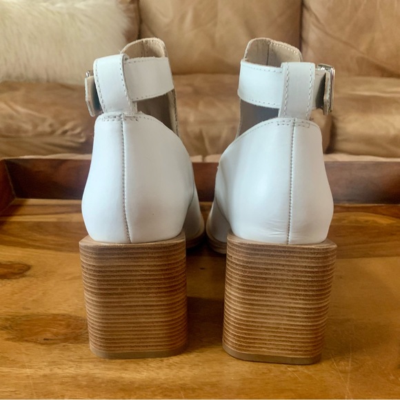 FREE PEOPLE Brady Buckle White Shoe Boot Block Heel - Picture 3 of 10